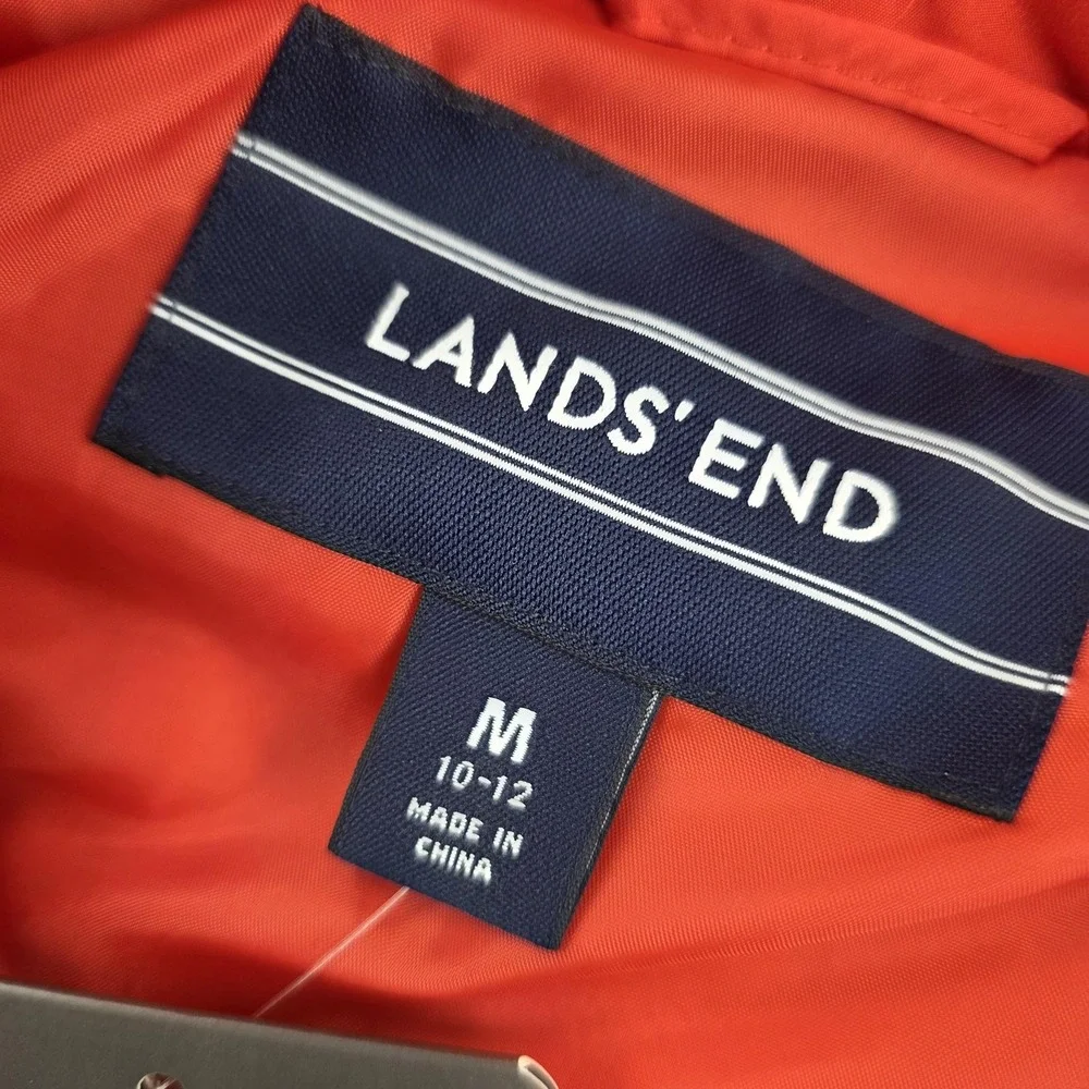 Lands' End Jacket Kids 10-12 Orange Down Puffer Hood Faux Fur Trim 600 Fill